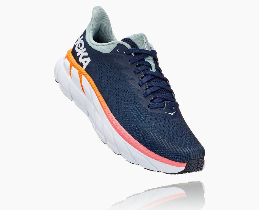 Hoka One One Running Shoes Womens Navy/White - Clifton 7 - 48730FWNY